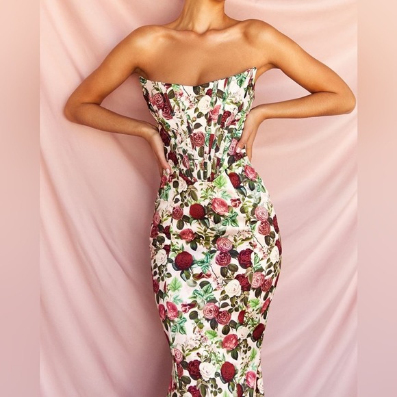 HOUSE OF CB Malika Corset Floral Limited Edition Mermaid Strapless Gown Dress - Picture 4 of 14